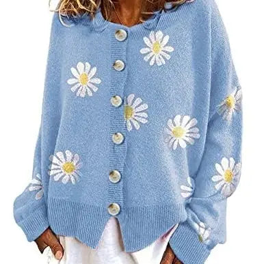 utcoco Women's Floral Oversized Cropped Cable Knit Cardigan - Aesthetic Stretchy Clothes with Button-Down Design, Lightweight Top for Halloween & Thanksgiving Occasions