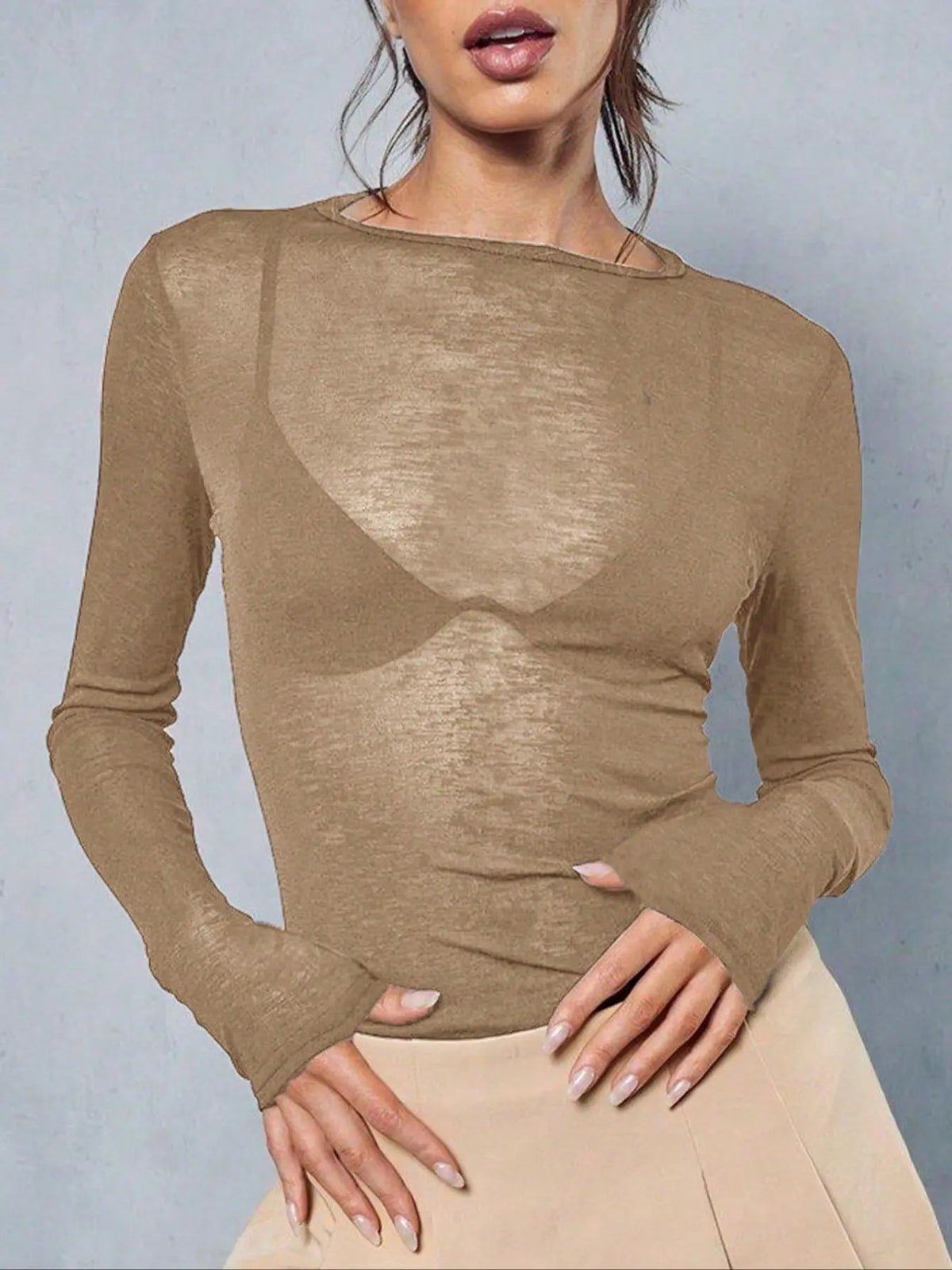 Women's Knitted Fabric Sweater Top, Long Sleeve Stylish Warm Knitwear for Casual Outings, Cozy Winter Fashion for Ladies Womenswear Knitting
