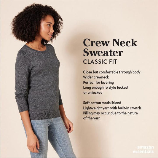 Amazon Essentials Women's Long-Sleeve Lightweight Crewneck Sweater, Flattering (Available in Plus Size)