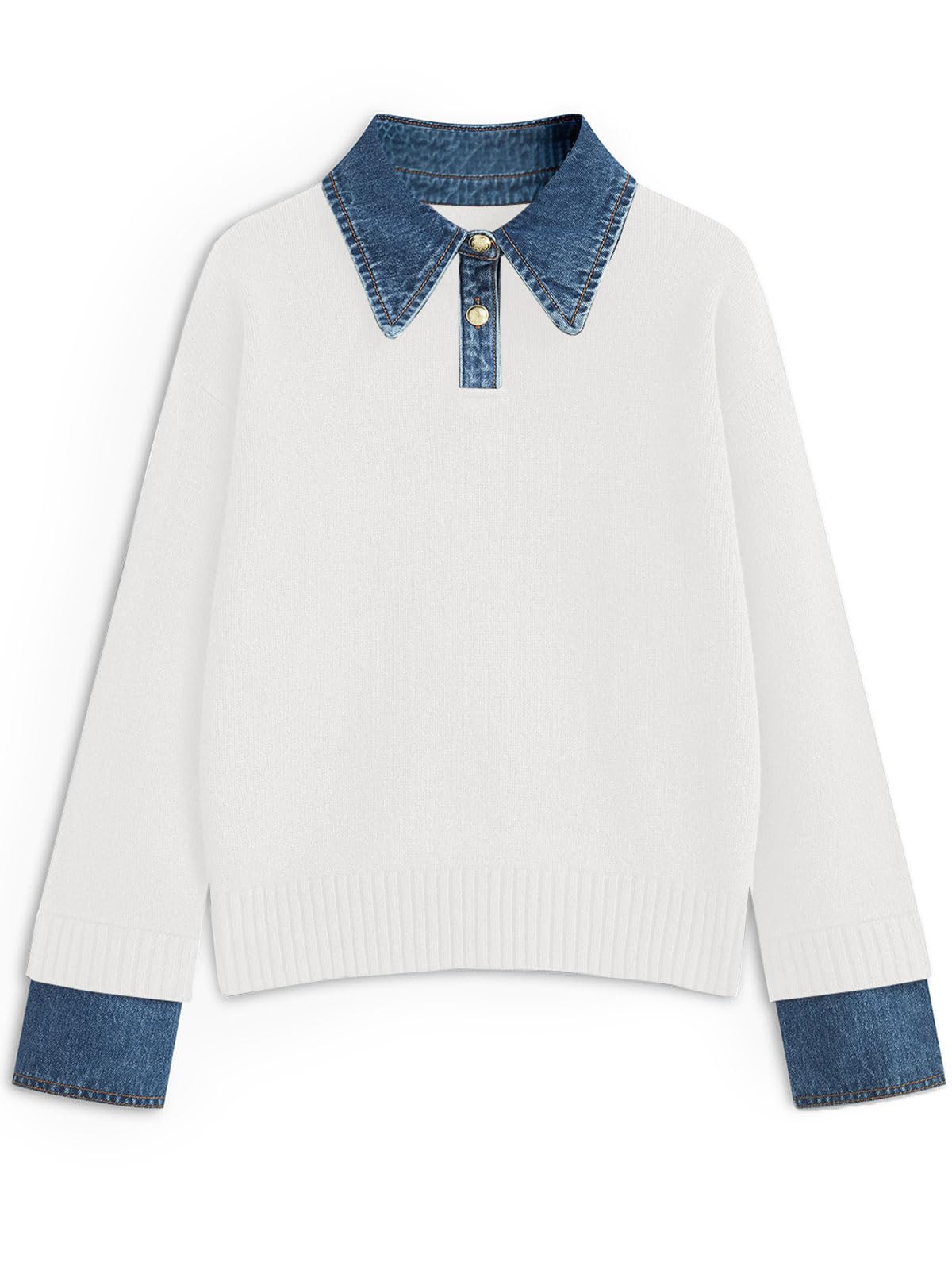 GUNEST Womens Oversized Sweater Denim Polo Knit Collared Fall Sweater