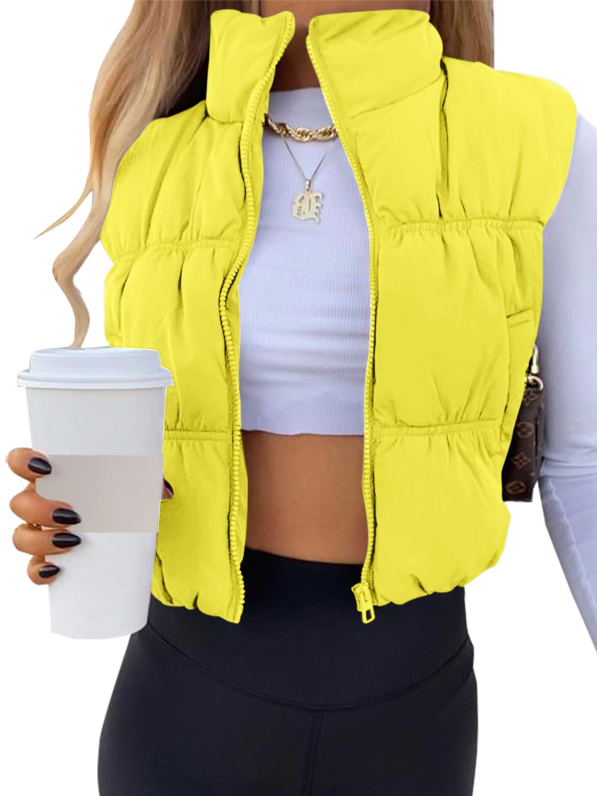 SySea Women's Crop Puffer Vest Zip Up Sleeveless Outerwear Padded Coat