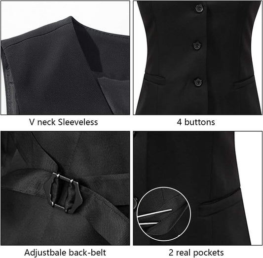 V VOCNI Women's Fully Lined 4 Button Dressy Suit Vest Waistcoat