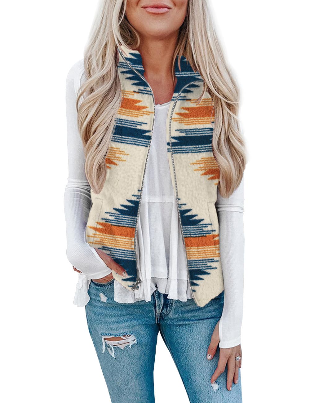 LOMON Womens Fuzzy Sherpa Fleece Jacket Lightweight Vest Cozy Sleeveless Cardigan Zipper Waistcoat Outerwear with Pocket