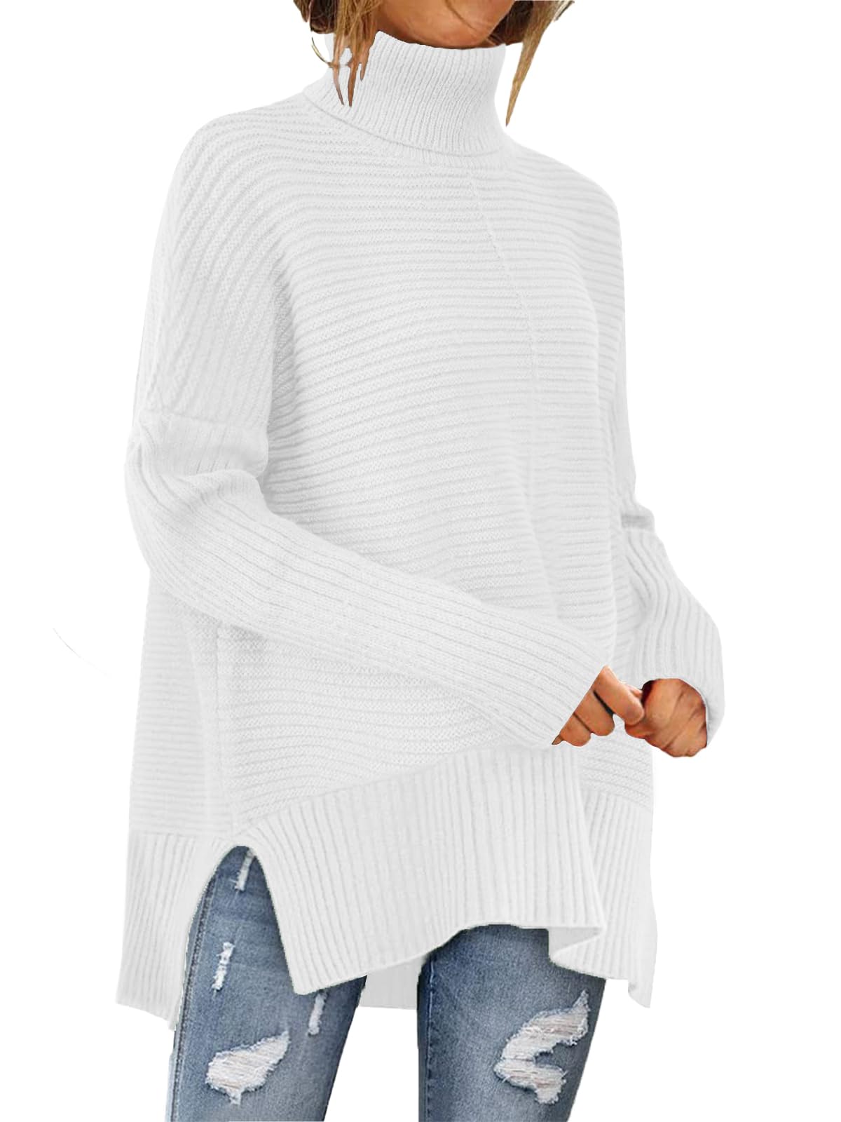 MixShe Womens Sweaters Fall Fashion Clothes Long Sleeve Tops Casual Turtleneck Shirts Ladies Trendy Cozy Pullover Sweatshirt