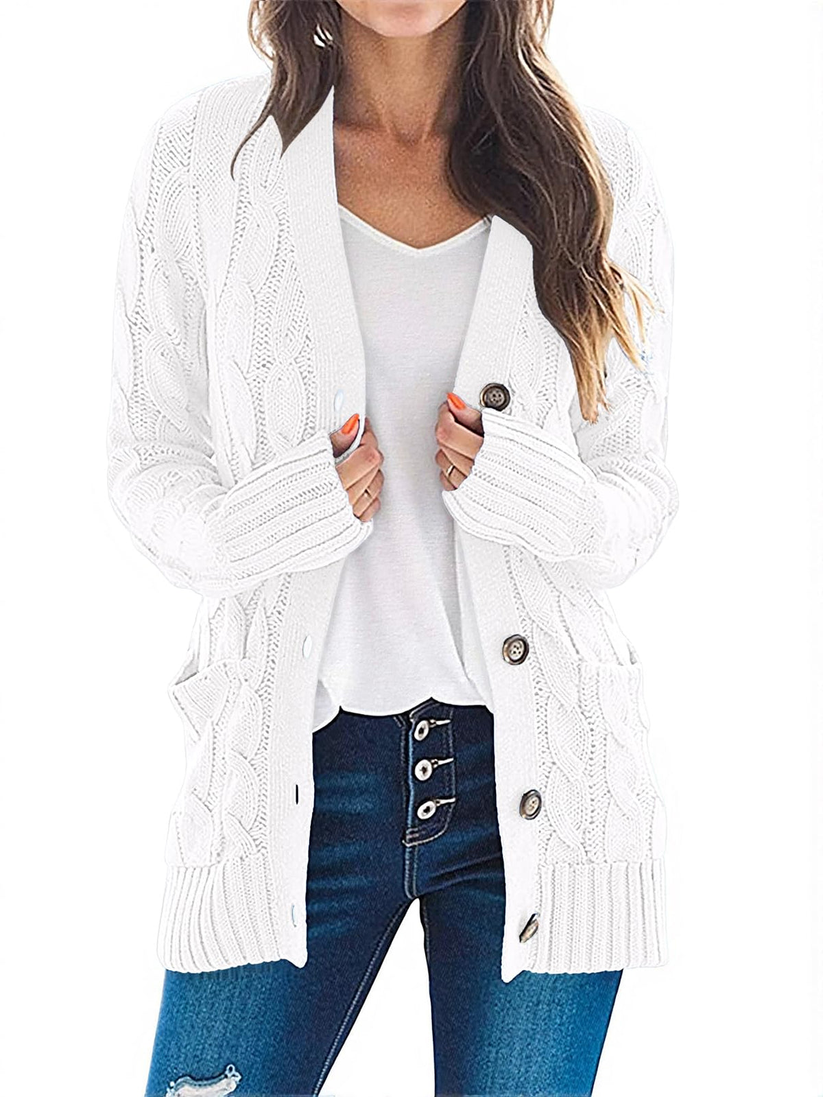 MEROKEETY Womens Fall 2026 Long Sleeve Cable Knit Cardigan Sweaters