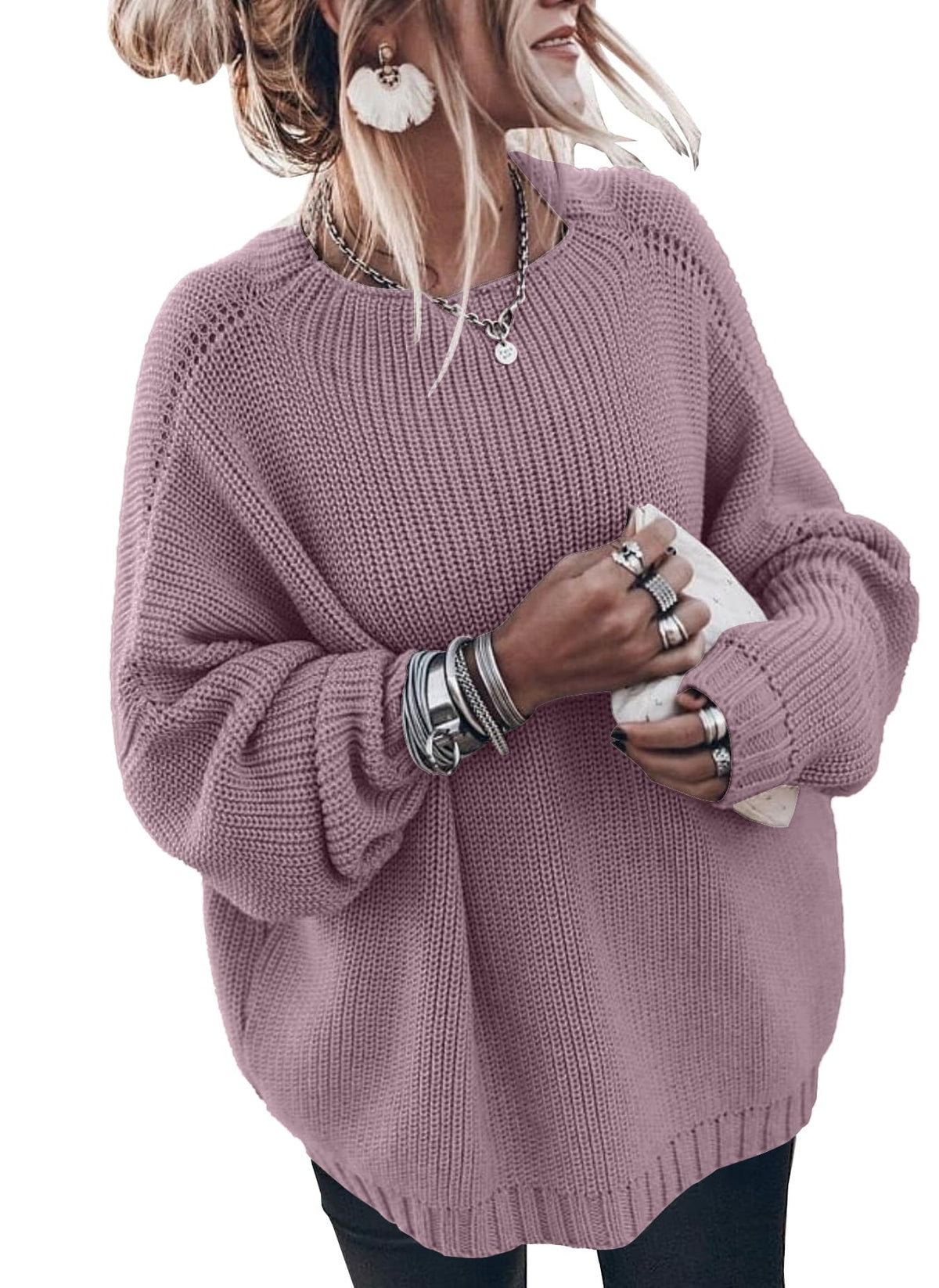 Womens Oversized Sweaters Loose Solid Casual Long Sleeve Mock Neck Knitted Jumper Tops