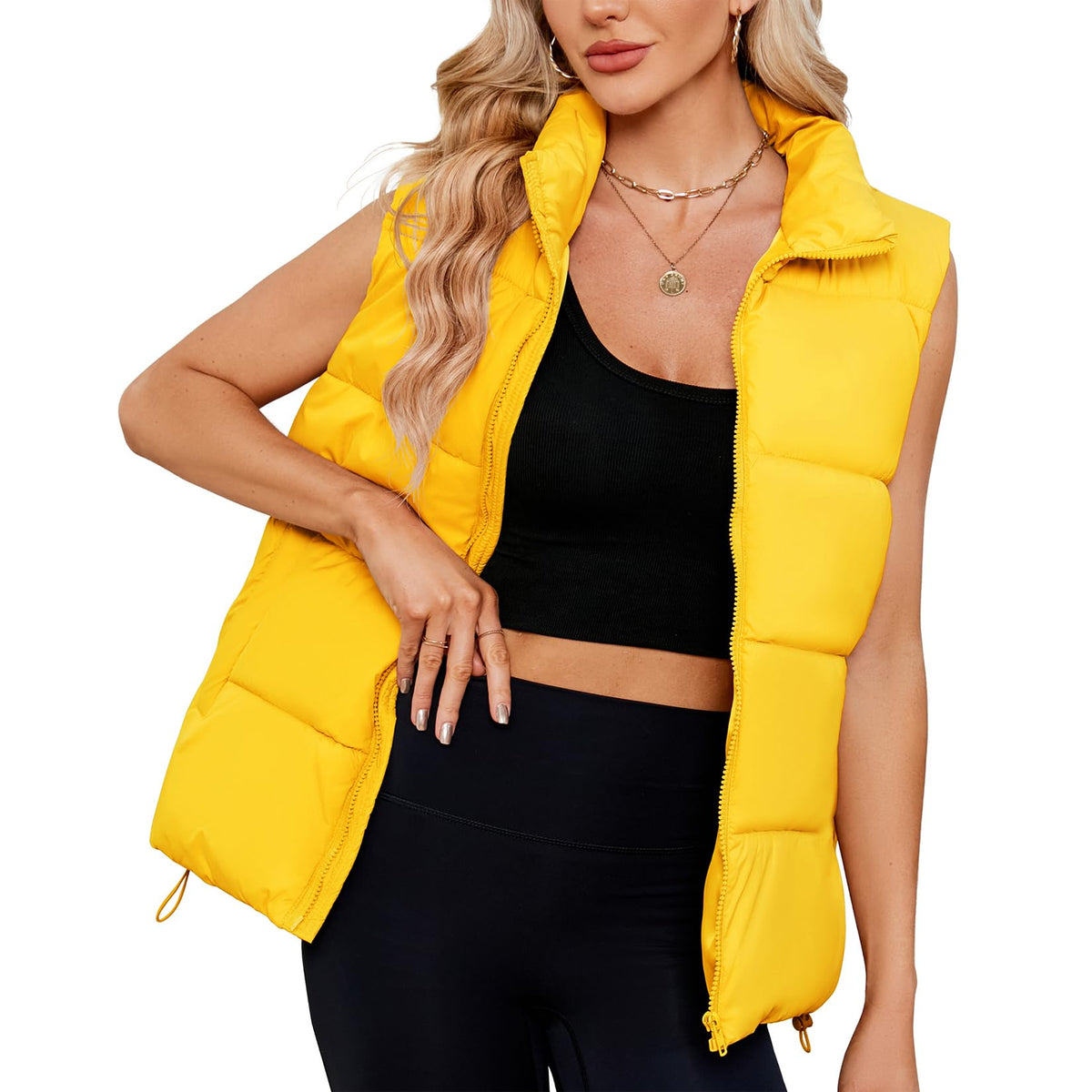 Century Star Puffer Vest for Women's Outerwear Vests Puffy Oversized 2024 Quilted Vest Tops Jackets Coat with Pockets