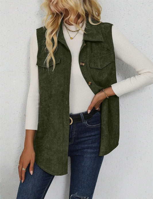 IDEALSANXUN Womens Corduroy Vest Fall Winter Sleeveless Jackets Outerwear