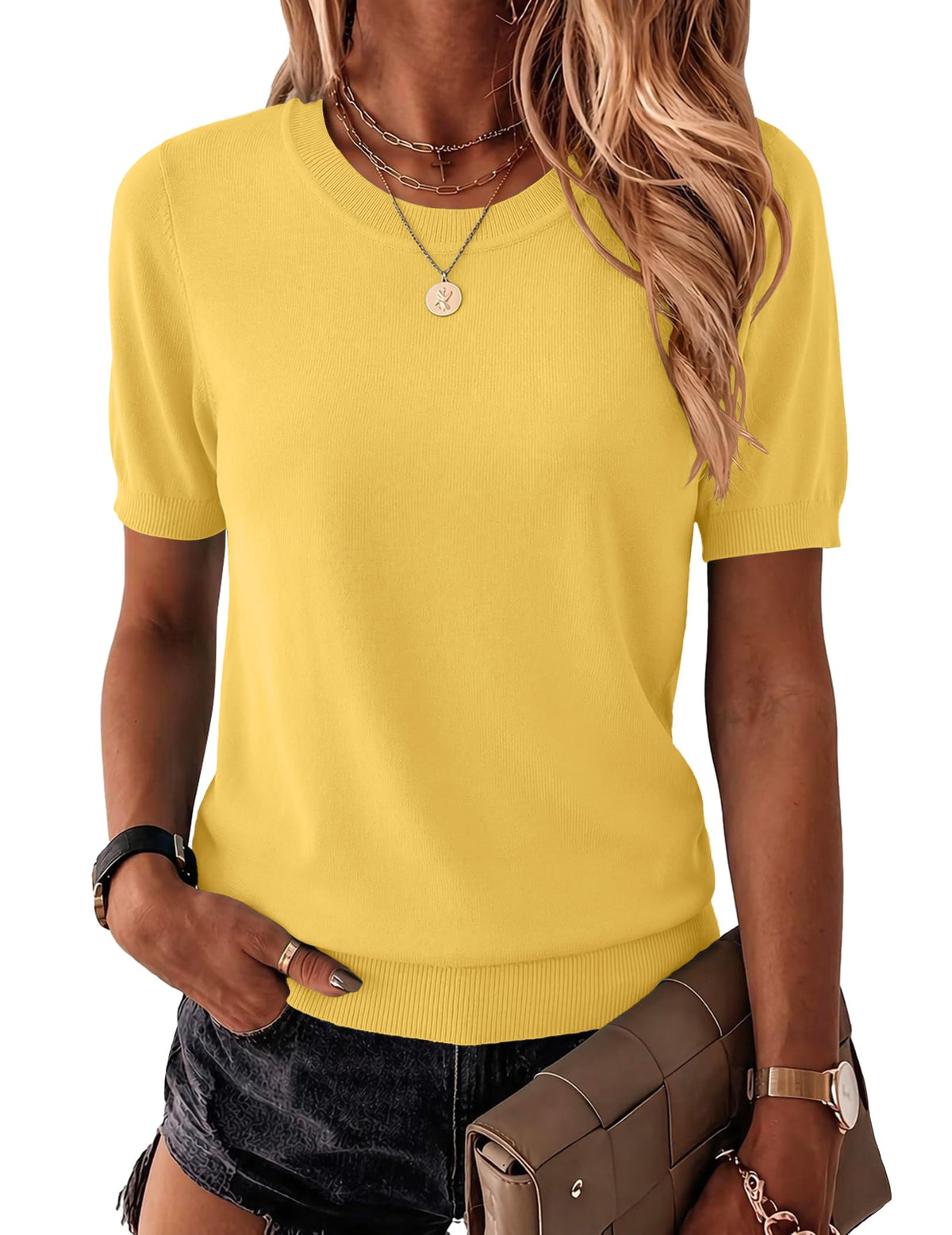 Zeagoo Womens Tops Short Sleeve Sweater Crewneck Basic Fashion Clothing