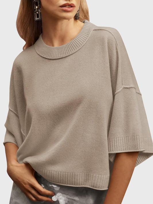 Saodimallsu Womens Short Sleeve Sweater Oversized Cropped Sweaters Knit Top