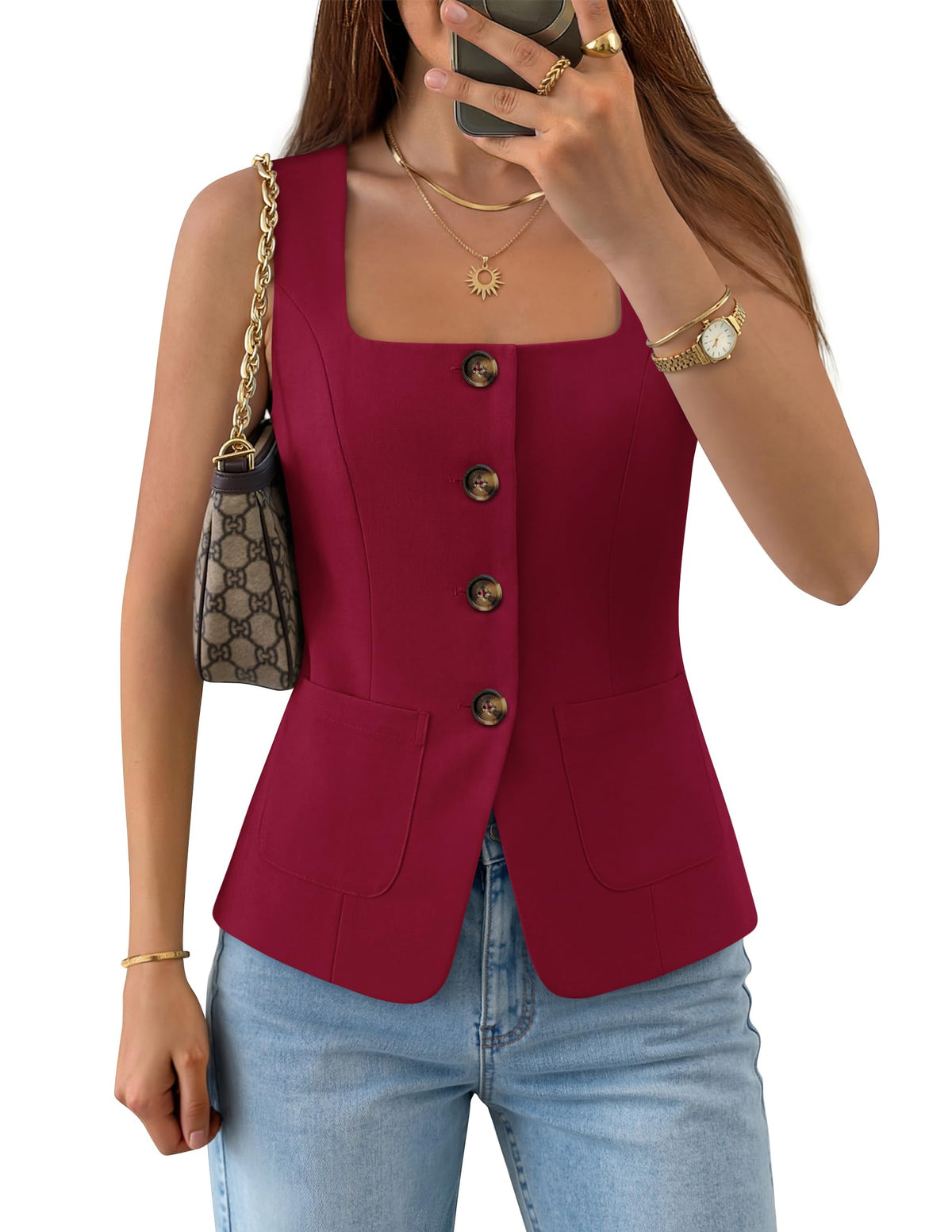 ZESICA Womens Business Casual Sleeveless Suit Vest Work Tops
