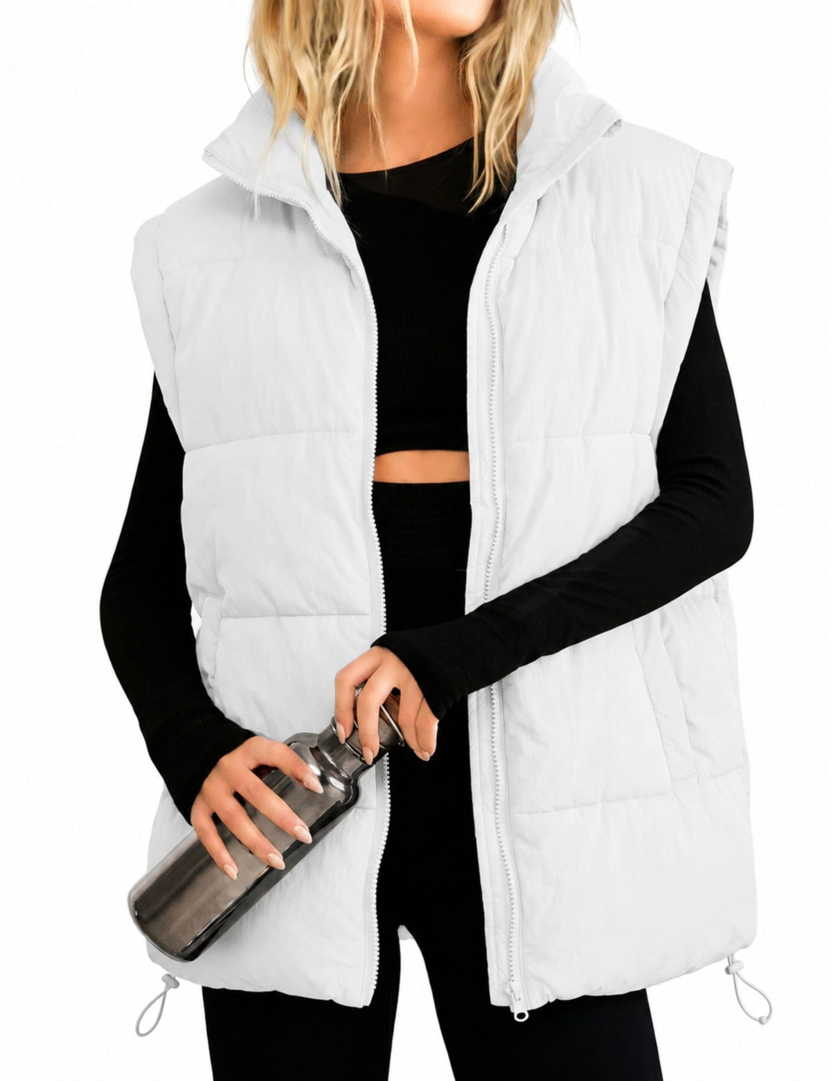Athlisan Womens Zip Up Puffer Vest Stand Collar Sleeveless Padded Jacket Coat