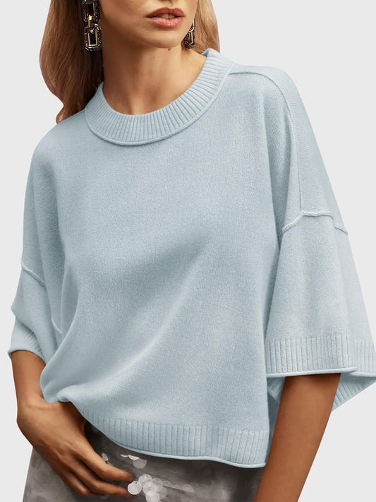 Saodimallsu Womens Short Sleeve Sweater Oversized Cropped Sweaters Knit Top
