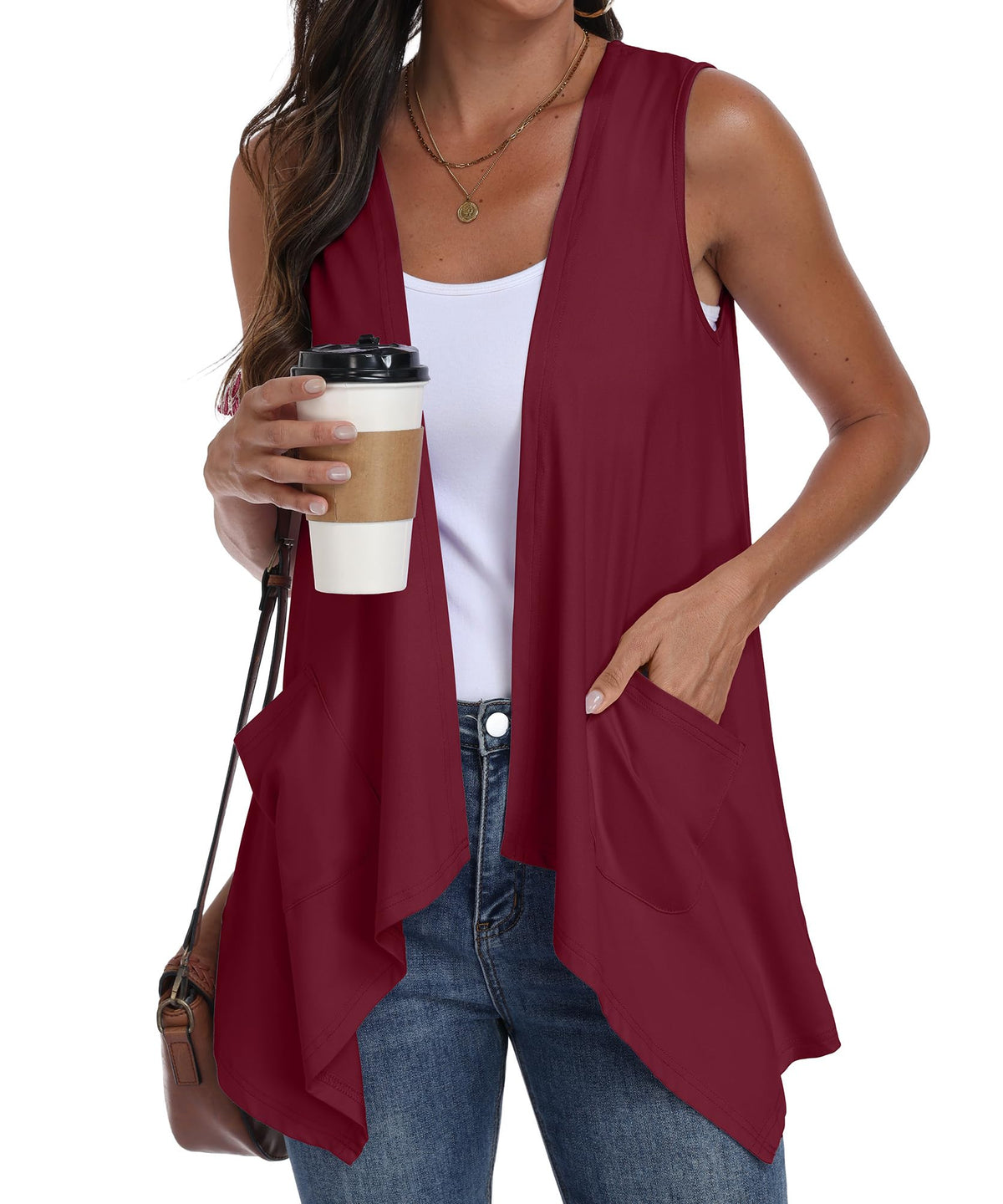 PrinStory Womens Sleeveless Cardigan Vest Lightweight Open Front Cardigan