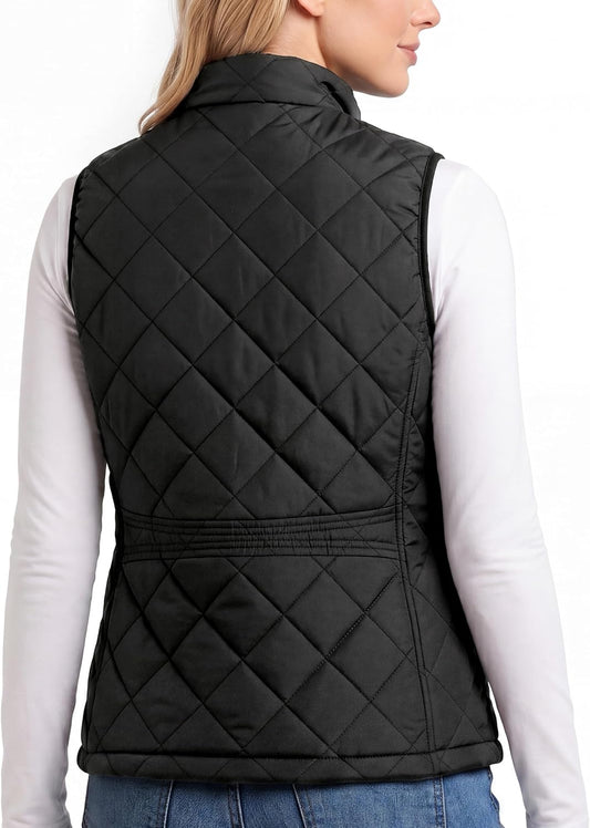 Diamond Quilted Puffer Vest Women Stand Collar Lightweight Vest