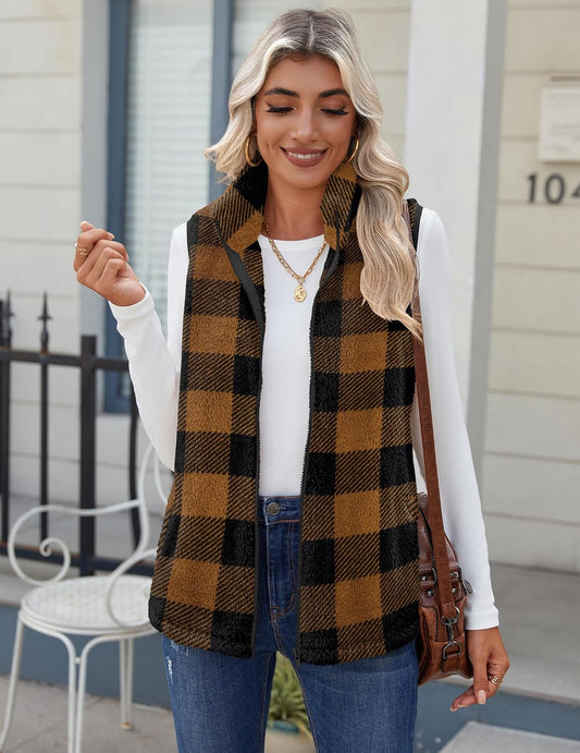 Zeagoo Vest For Women Sleeveless Sherpa Fleece Jackets Zip Up Fall Coats