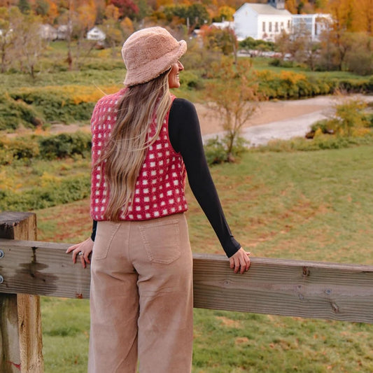 SeeLuNa Plaid Fleece Vest Women Sleeveless Sherpa Vest Full Zip Jacket