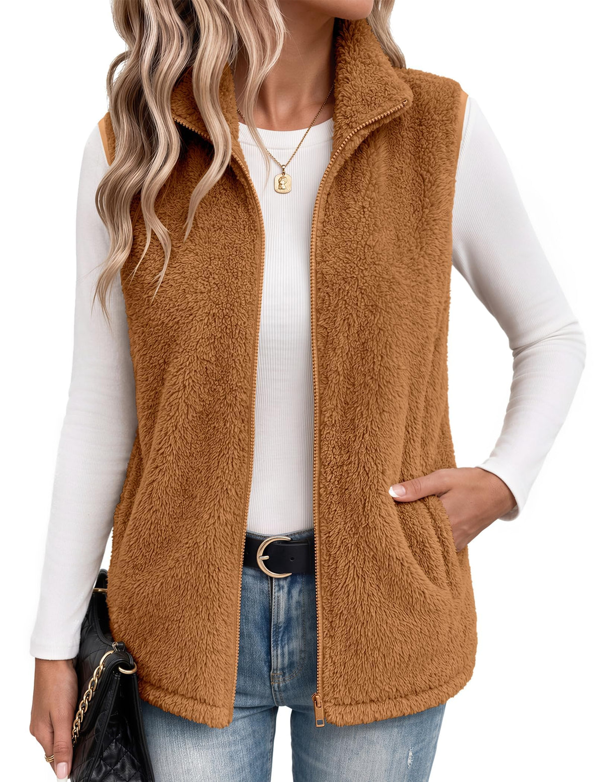 Zeagoo Vest For Women Sleeveless Sherpa Fleece Jackets Zip Up Fall Coats
