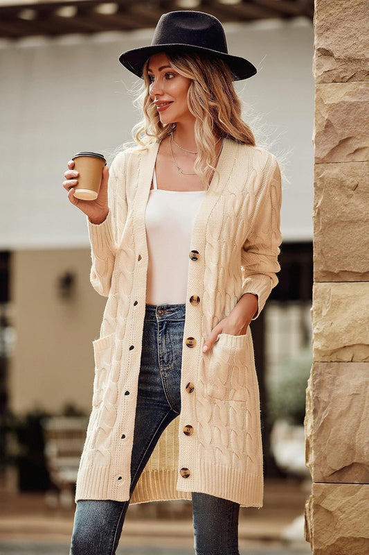 PRETTYGARDEN Womens Cable Knit Button Long Cardigan Sweaters