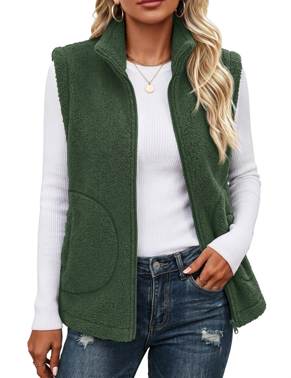 YUCOLEN Sherpa Vest for Women Sleeveless Fleece Fuzzy Zip Up Jackets Winter