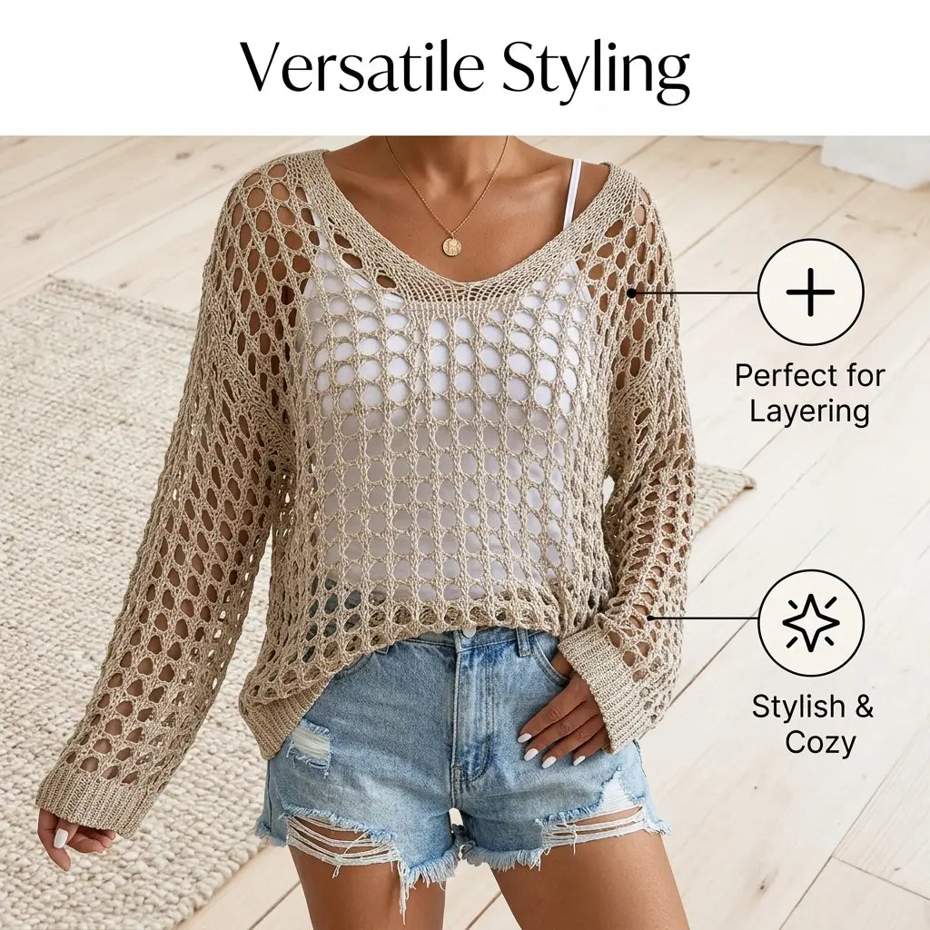 Yodutry Women's Flirty Off-Shoulder Cotton Blend Sweaters - Long Sleeves, Hollow Out Crochet Knit Pullover, Slouchy Drape Layers Over Camisoles, Loose Boho Beach Cover Ups for Swimwear Use