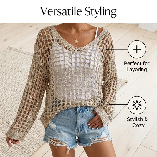Yodutry Women's Flirty Off-Shoulder Cotton Blend Sweaters - Long Sleeves, Hollow Out Crochet Knit Pullover, Slouchy Drape Layers Over Camisoles, Loose Boho Beach Cover Ups for Swimwear Use