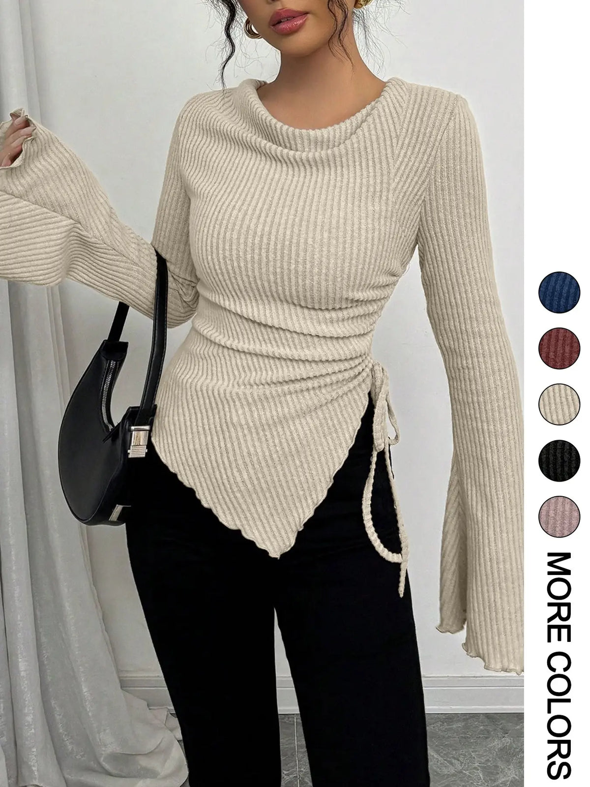 Women's Simple Basic Long Sleeve Knit T-Shirt for Fall & Winter, Slim-Fitting Casual Top, Comfortable and Fashionable Everyday Wear, Soft Knitting Tops