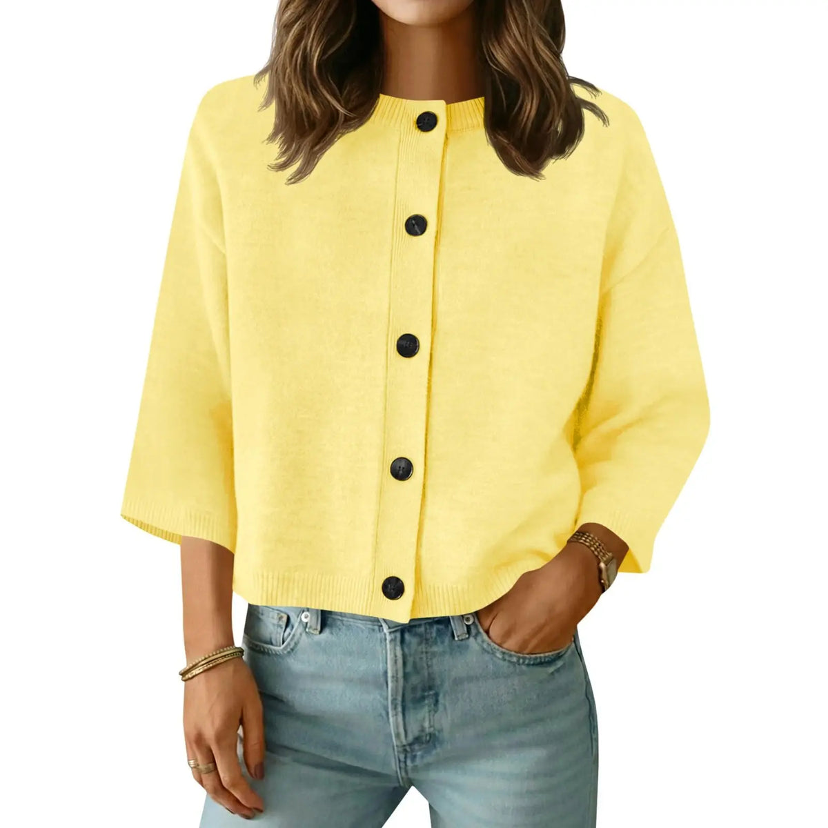 Saodimallsu Women's Basic Short Sleeve Knit Cardigan - Casual Lightweight Round Neck Button-Down Mixed Fibers Fabric Tops for Women, Easy Machine Wash Summer Everyday Wear