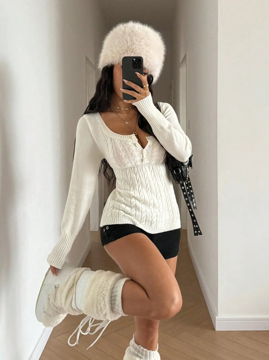 Women's Spring Summer Casual Basic Knitwear Top, Solid Color Long Sleeve Pullover, Fashionable Fitted Design, Comfortable Daily Wear