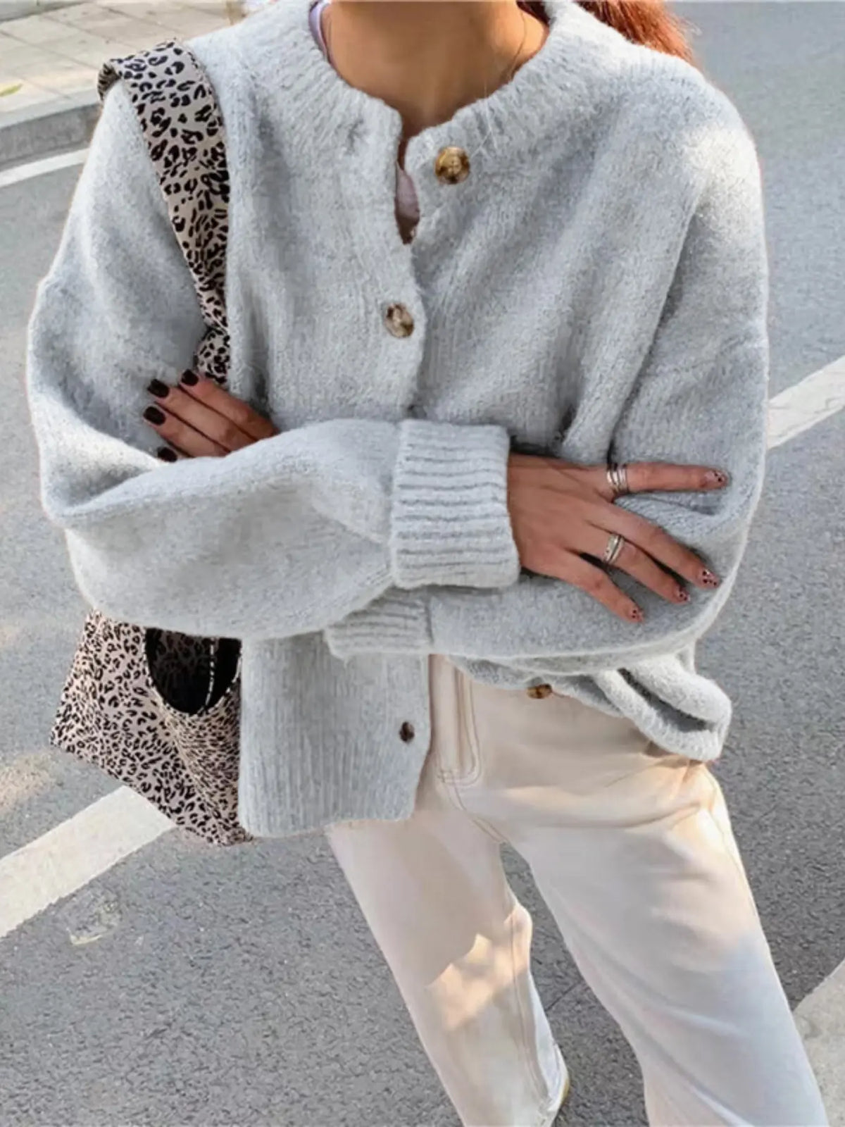 Women's Vintage Casual Commuter Loose Knit Cardigan, Fall & Winter Street Style, Old Money Women's New Year Christmas Design