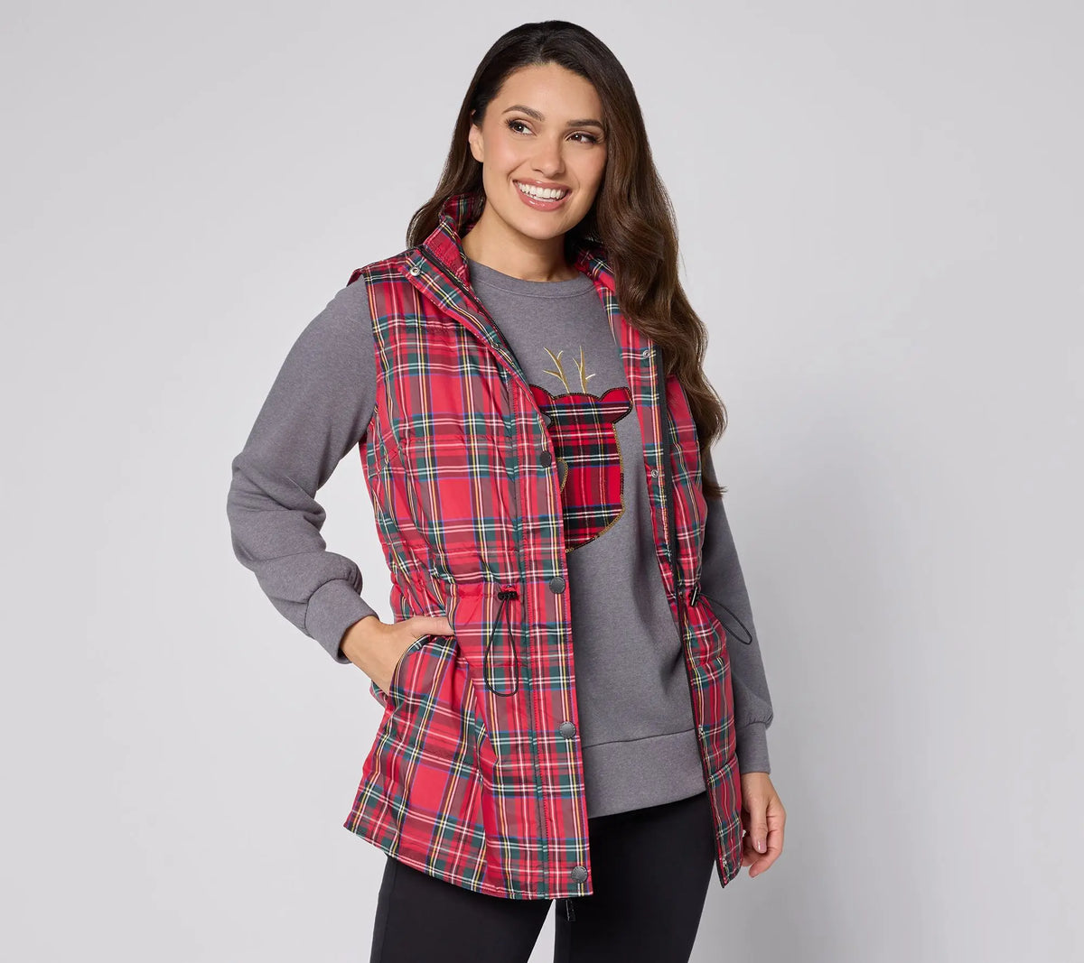 Jingle Belles by Kim Gravel Tartan Regular Cinch Waist Vest