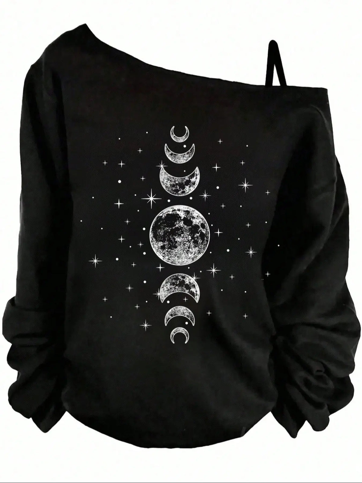 Women's Casual Loose-Fit Long Sleeve Knit T-Shirt, Aesthetic Casual Knitwear, Casual Fashion Knitwear, Moon Print Design, Comfortable Home Wear for All Seasons, Daily Leisure, Everyday Knitwear Top, Casual Knitting Top, Lady