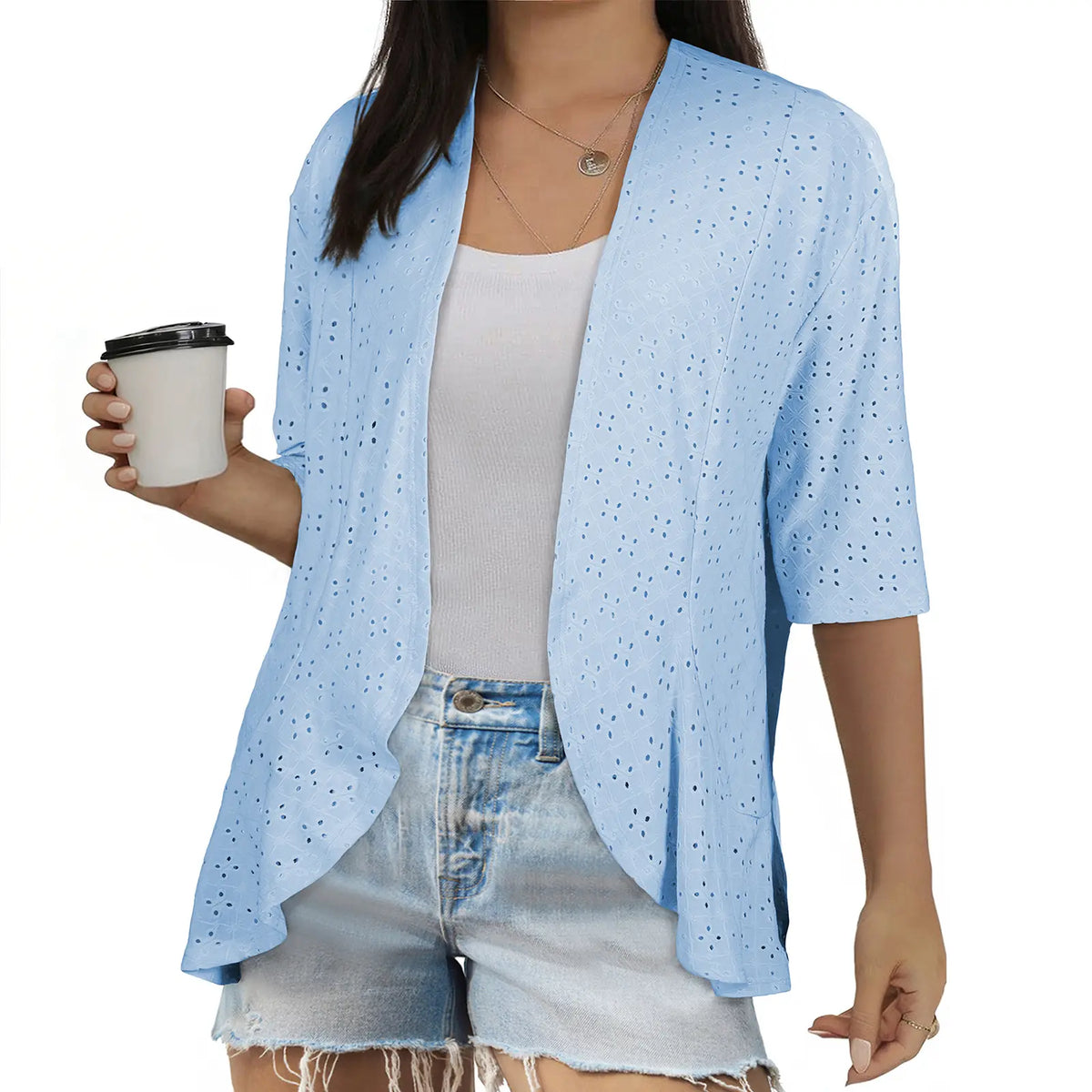 Eytino Plus Size Cardigan for Women Half Sleeve Netted Knit Ruffle Kimono Cover up Tops 2026 Spring Clothes(1X-5X)