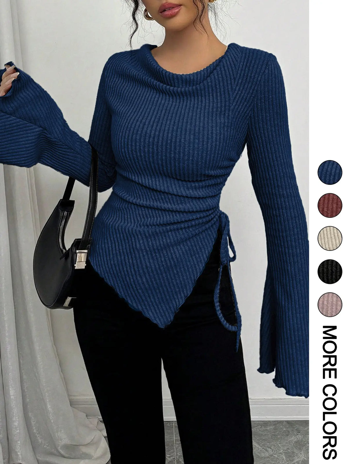 Women's Simple Basic Long Sleeve Knit T-Shirt for Fall & Winter, Slim-Fitting Casual Top, Comfortable and Fashionable Everyday Wear, Soft Knitting Tops