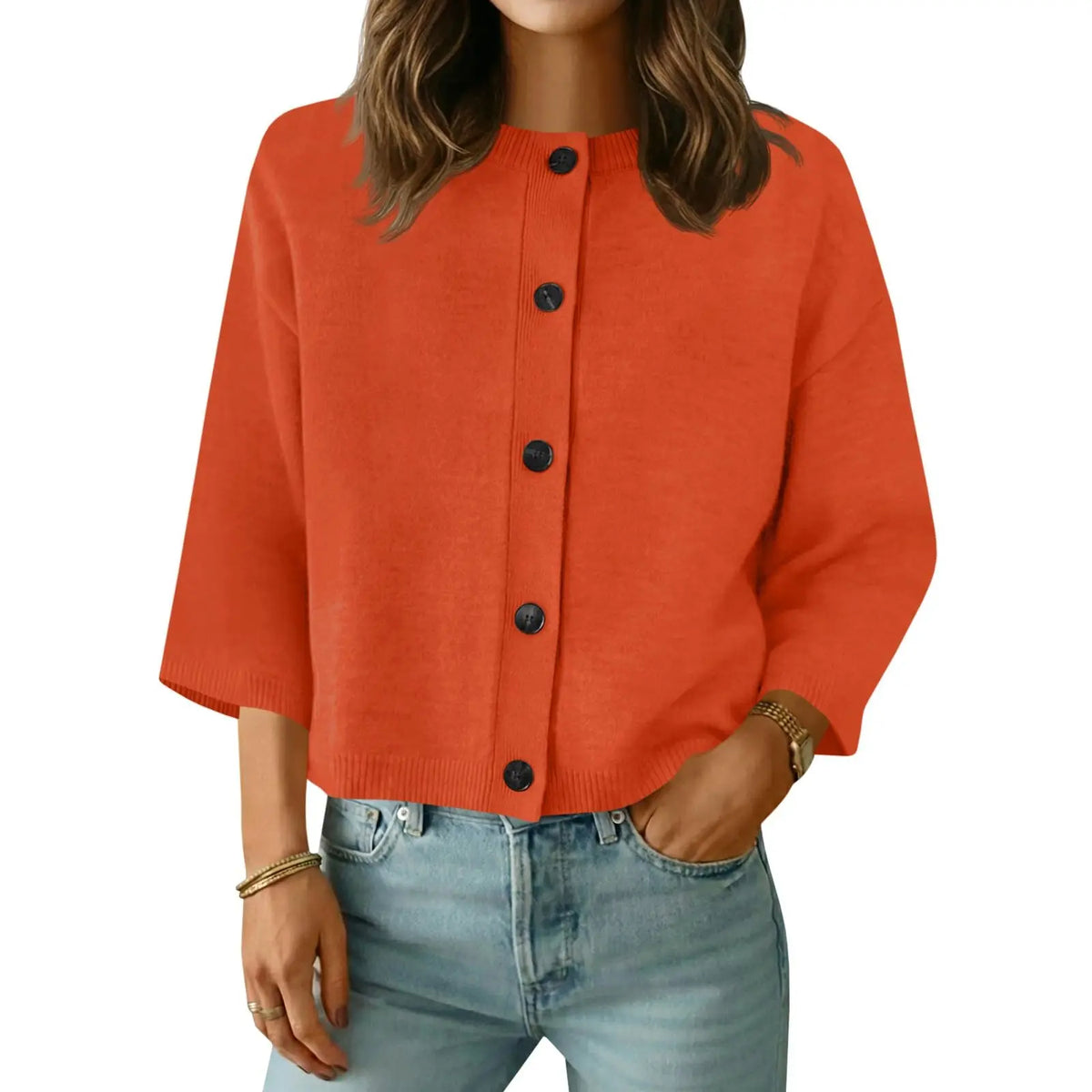 Saodimallsu Women's Basic Short Sleeve Knit Cardigan - Casual Lightweight Round Neck Button-Down Mixed Fibers Fabric Tops for Women, Easy Machine Wash Summer Everyday Wear