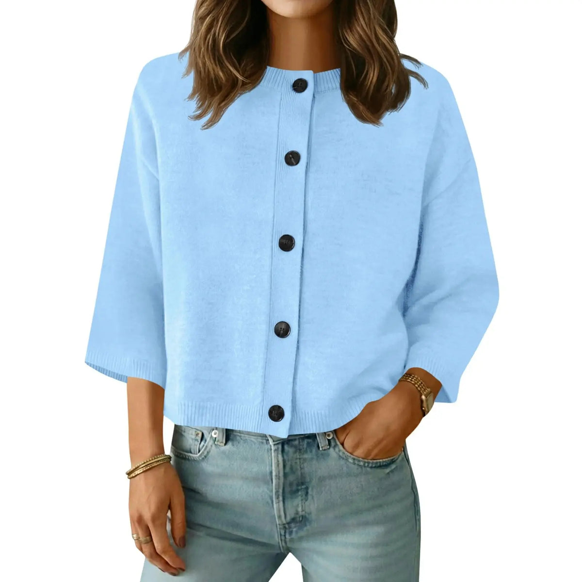 Saodimallsu Women's Basic Short Sleeve Knit Cardigan - Casual Lightweight Round Neck Button-Down Mixed Fibers Fabric Tops for Women, Easy Machine Wash Summer Everyday Wear