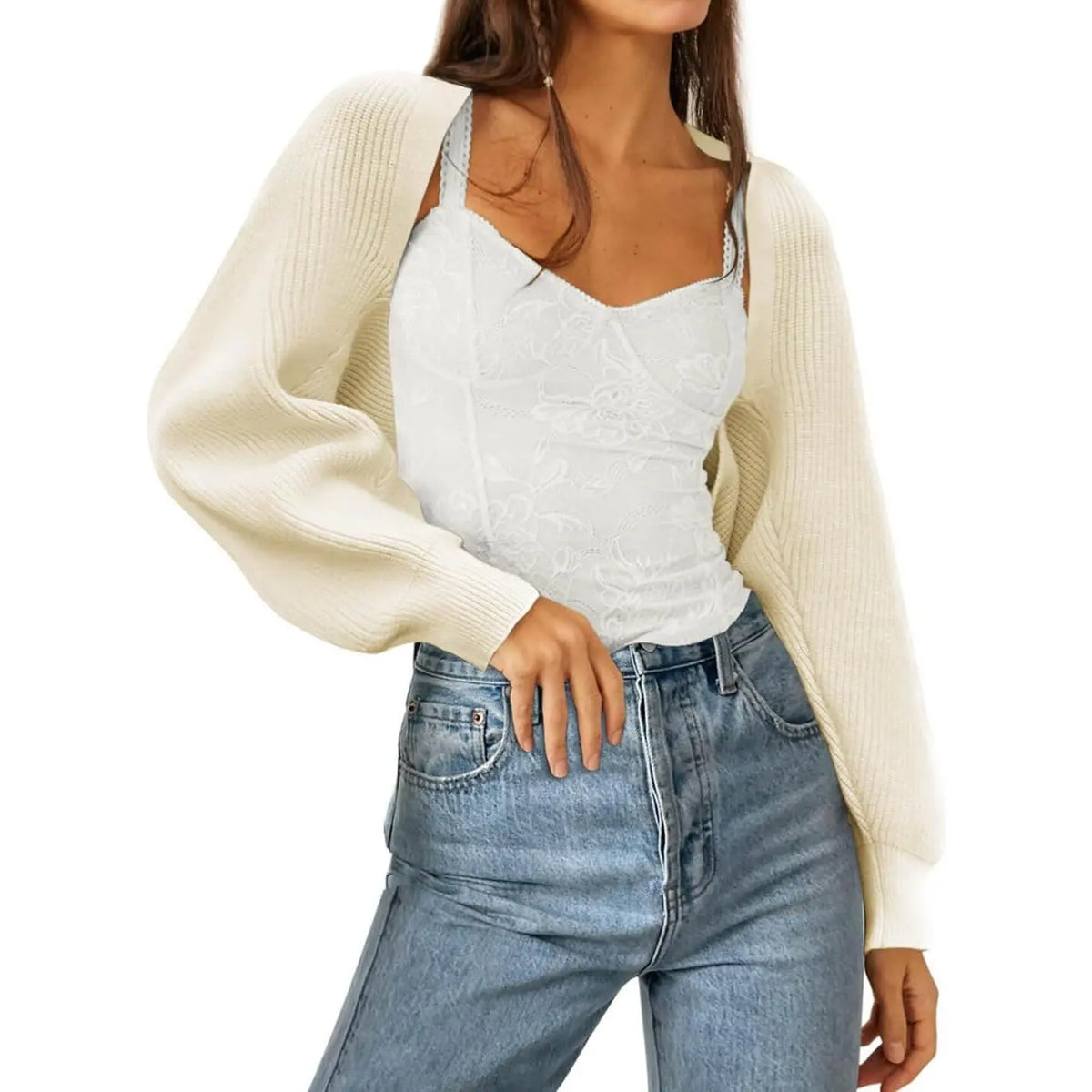 Women's 2025 Trend Hit Bolero Shrug Cardigan, Knitted Long Sleeve, Open Front, Cropped Cut, Sweaters for Women, Y2K Tops, Sohochic