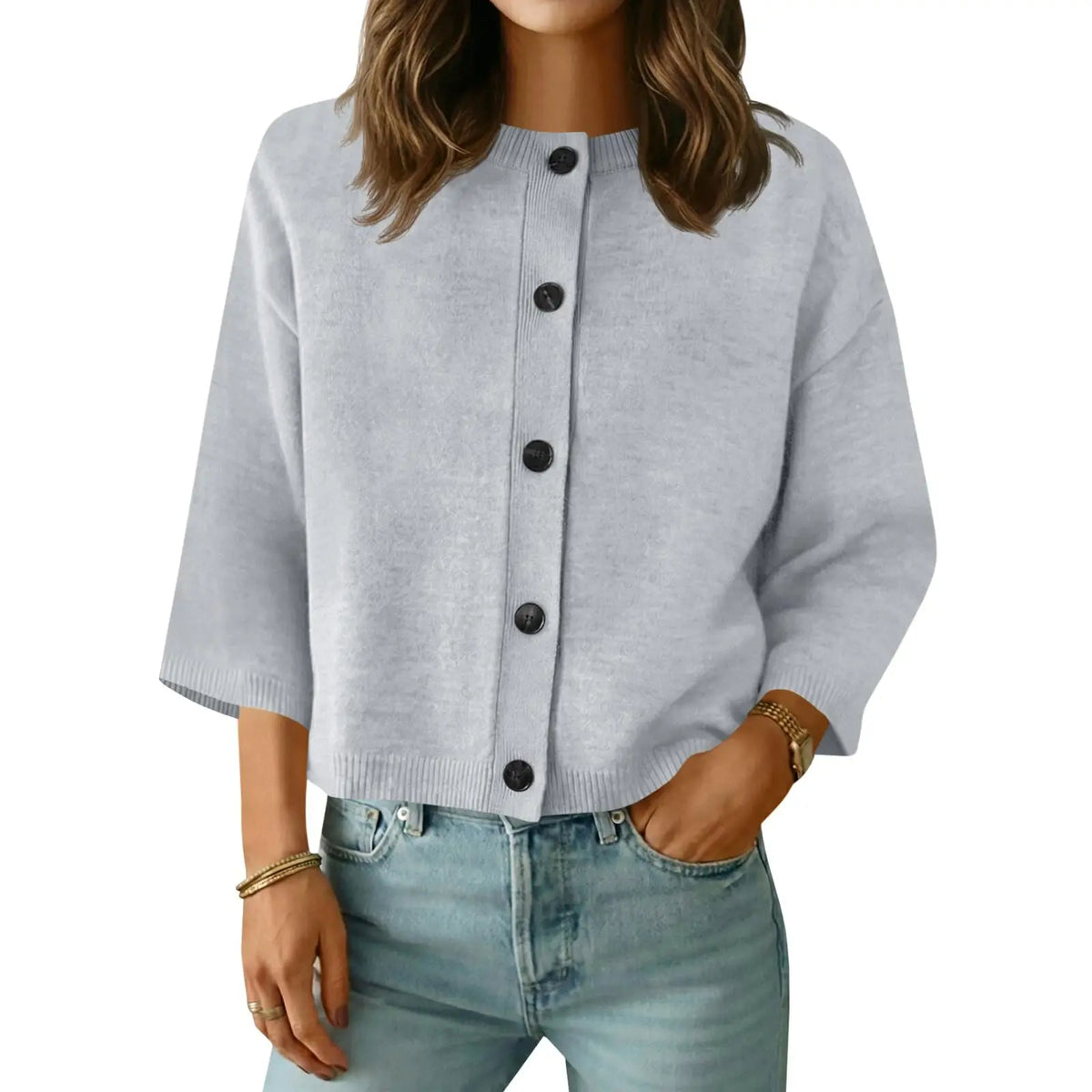 Saodimallsu Women's Basic Short Sleeve Knit Cardigan - Casual Lightweight Round Neck Button-Down Mixed Fibers Fabric Tops for Women, Easy Machine Wash Summer Everyday Wear