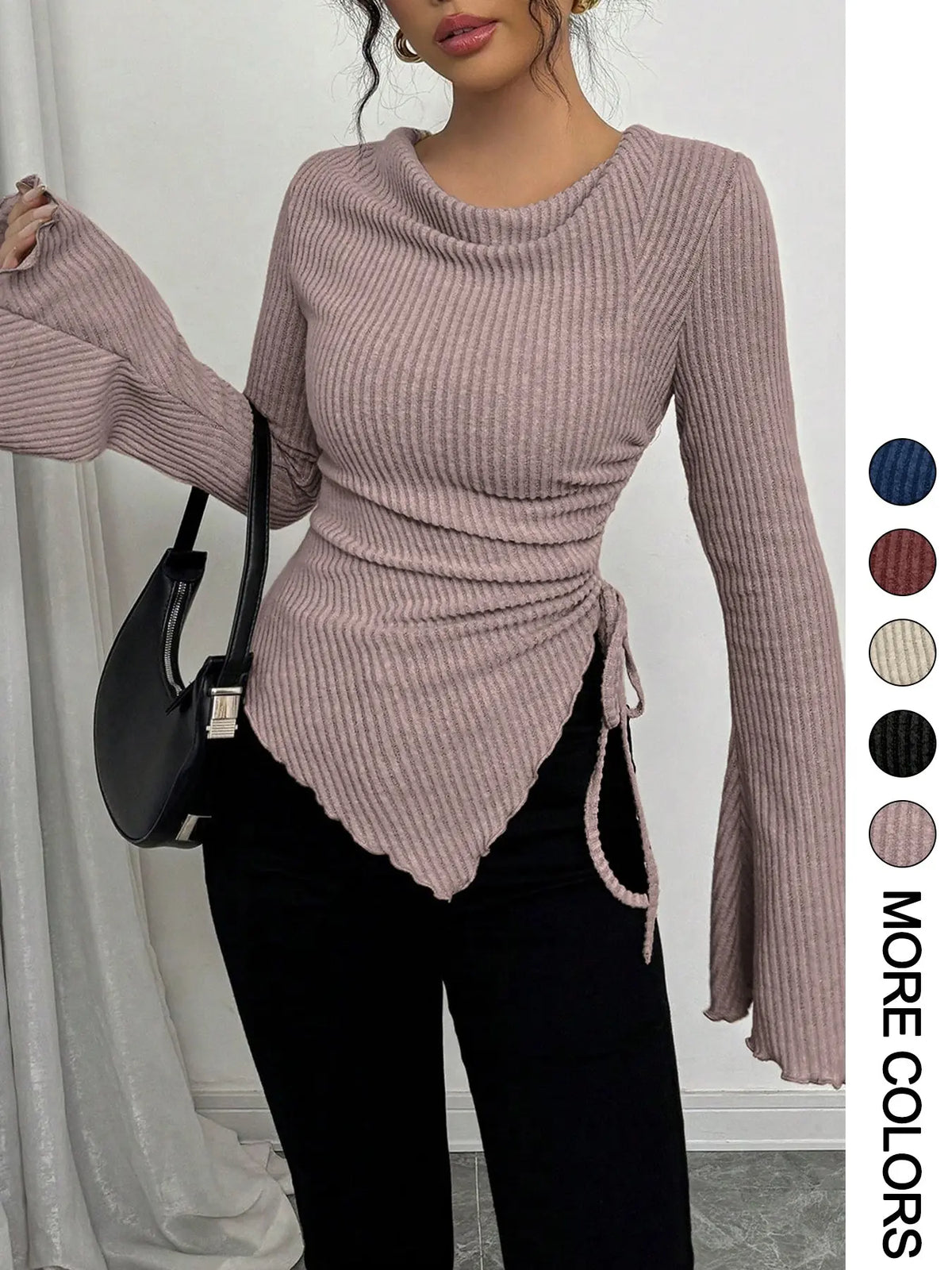 Women's Simple Basic Long Sleeve Knit T-Shirt for Fall & Winter, Slim-Fitting Casual Top, Comfortable and Fashionable Everyday Wear, Soft Knitting Tops
