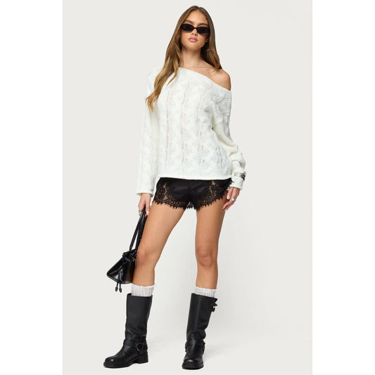 Nellie Off Shoulder Cable Knit Sweater