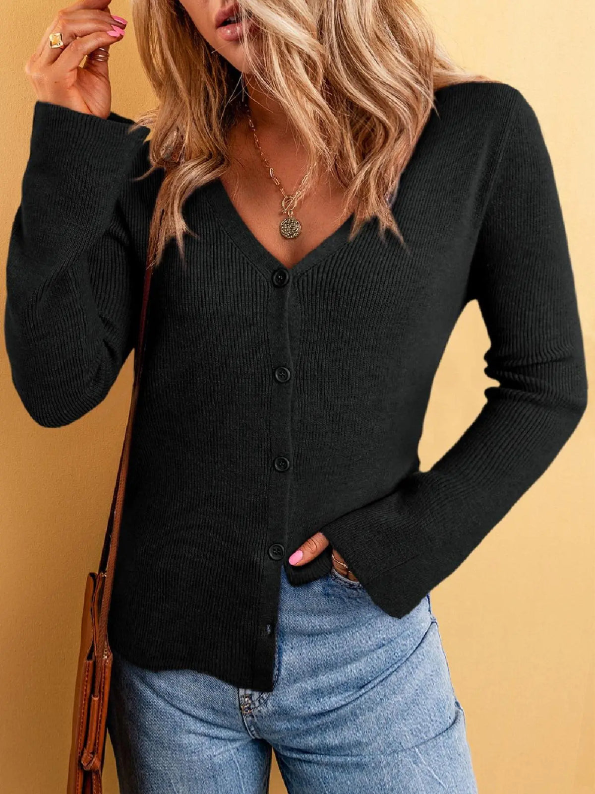 Women's Plain Basic Cardigan, Casual Long Sleeve V Neck Cardigan for Summer, Aesthetic Casual Knitwear, Fashion Women's Knitwear for Daily Wear, Knitted Cardigan, Womenswear, Lady Knitting, Fashion Knit Clothing
