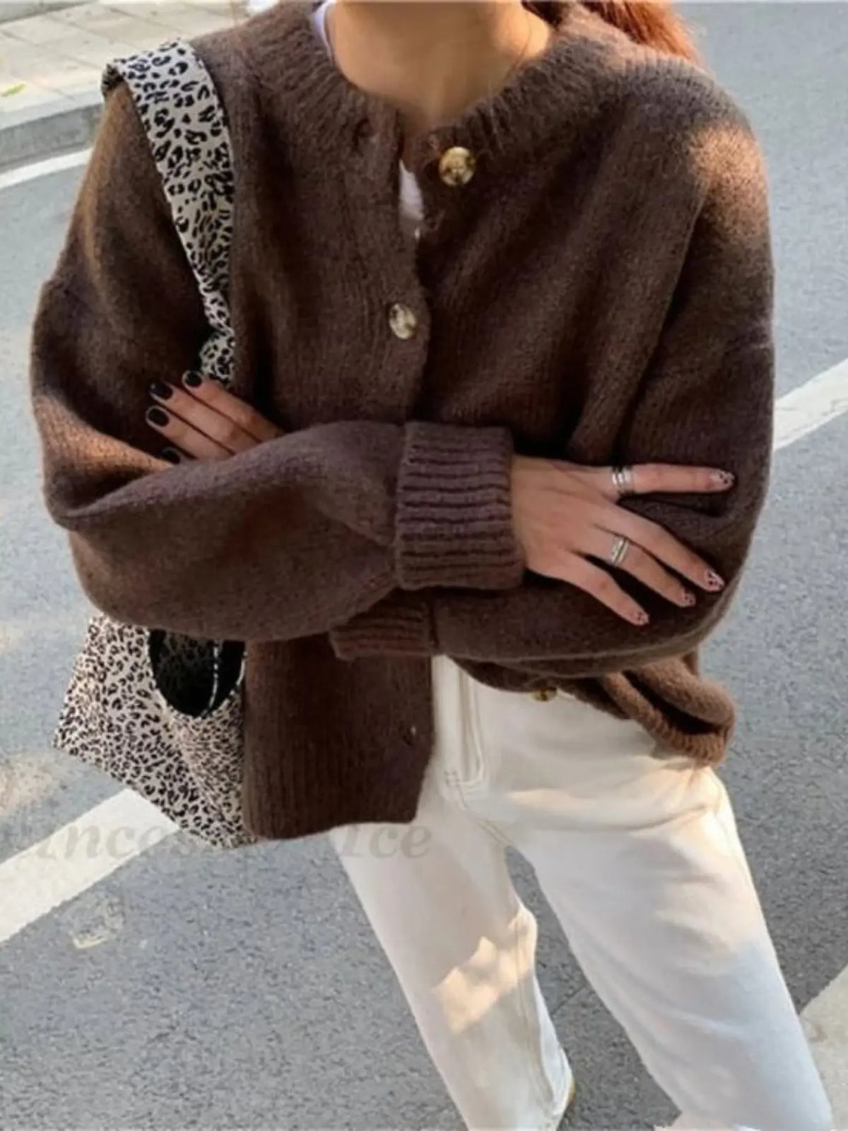 Women's Vintage Casual Commuter Loose Knit Cardigan, Fall & Winter Street Style, Old Money Women's New Year Christmas Design