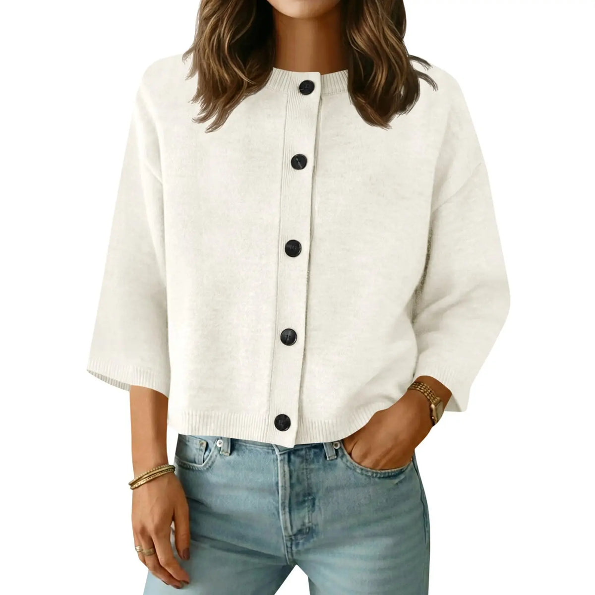 Saodimallsu Women's Basic Short Sleeve Knit Cardigan - Casual Lightweight Round Neck Button-Down Mixed Fibers Fabric Tops for Women, Easy Machine Wash Summer Everyday Wear