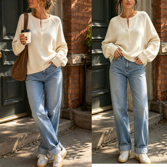 UANEO Womens Long Sleeve Kinitting Sweater Tops Half Button Sweaters Henley Neckline Casual Lightweight Solid Pullover Knitting