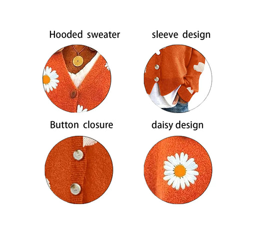 utcoco Women's Floral Oversized Cropped Cable Knit Cardigan - Aesthetic Stretchy Clothes with Button-Down Design, Lightweight Top for Halloween & Thanksgiving Occasions