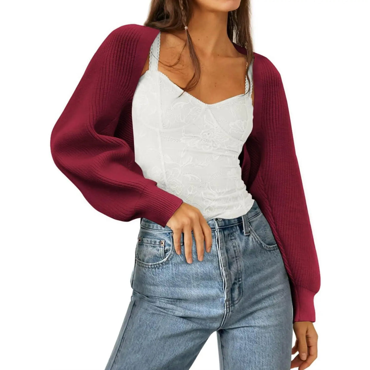 Women's 2025 Trend Hit Bolero Shrug Cardigan, Knitted Long Sleeve, Open Front, Cropped Cut, Sweaters for Women, Y2K Tops, Sohochic