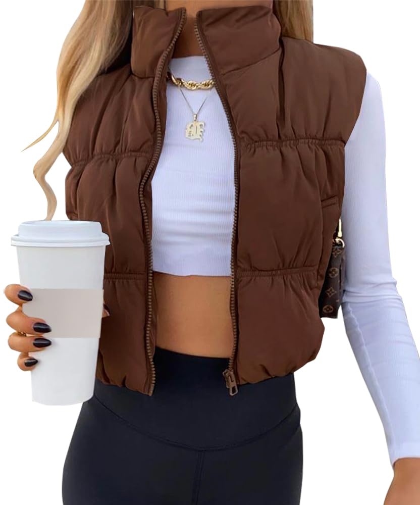 SySea Women's Crop Puffer Vest Zip Up Sleeveless Outerwear Padded Coat