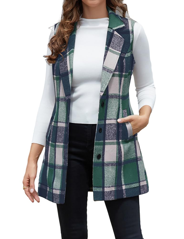 IDEALSANXUN Plaid Vest for Women Fall Winter Sleeveless Blazer Jackets