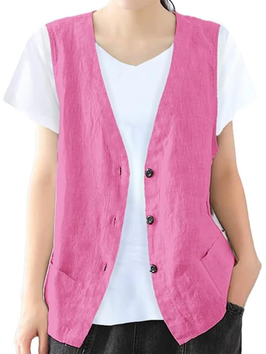 IDEALSANXUN Womens Cotton Linen Vest Casual Sleeveless Blazer