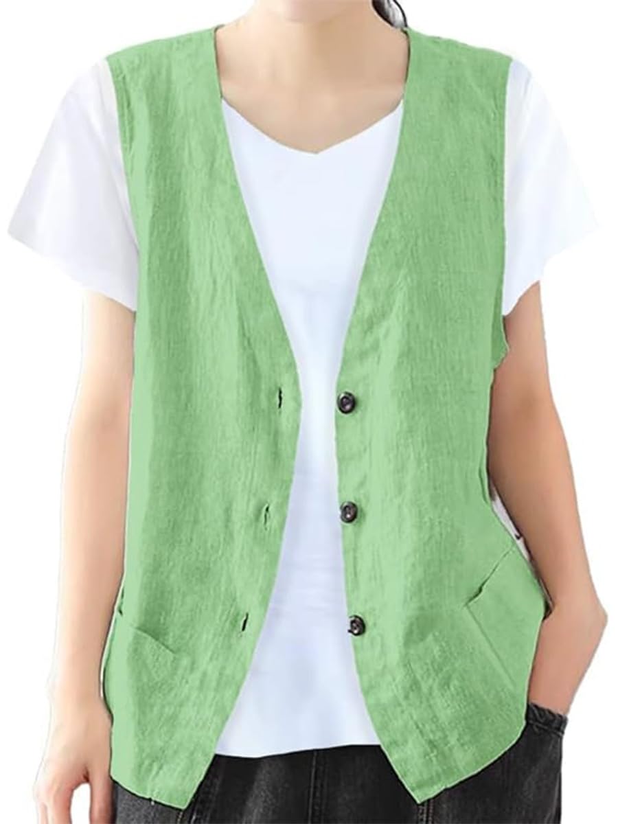 IDEALSANXUN Womens Cotton Linen Vest Casual Sleeveless Blazer